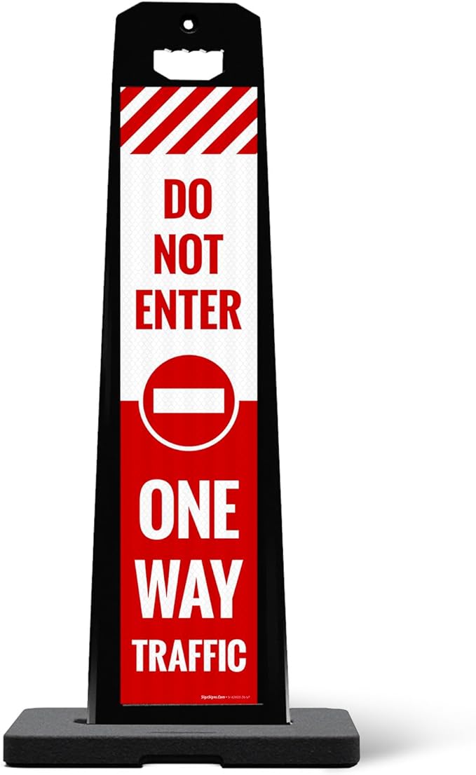 Do Not Enter One Way Traffic Vertical Panel Sign Kit, Double Sided 3M Engineer Grade Reflective, with 20 lbs Black Portable Rubber Base, Impact Resistant Plastic Frame
