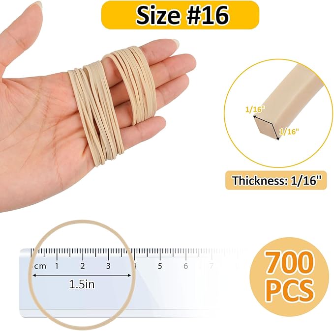 700 Pcs Rubber Bands, Size #16 Reusable Elastic Rubber Band for Office Supplies File Folders, Home Packaging, Crafts DIY Bundling, Multipurpose (Beige)