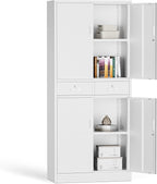 Metal Storage Cabinet with 2 Drawers 71" H,White Metal Garage Cabinets with 2 Lockable Doors and Adjustable Shelves Easy to Assemble for Home Office, Kitchen,Pantry,Garage,Warehouse