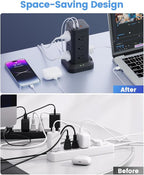 15-in-1 Power Strip Tower with Surge Protector 1800J, Fast Charging Tower PD20W USB-C Ports with 12 AC Outlets, 9.8ft Extension Cord for Home Office Dorm Room, Black