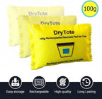 DryTote Rechargeable Desiccant Pack (Pack of 50), Ultimate Moisture Absorption, Color Change Indicator, Safe Storage Protection, Large Capacity 200 Gallons, 100g, Yellow