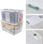 4 Packs Large 80 L Plastic Storage Bins with Wheels, Stackable Garage Organizer Container, Latching Storage Tote Boxes for Closet, Clear & White Lid