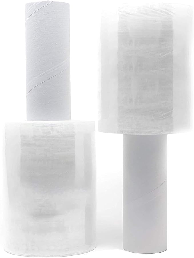 12 Packs of 5 inch x 1000 ft Stretch Wrap Film with Handle 70 Gauge Extra Thick Clear Mini Hand Stretch Wrap Rolls, Clear