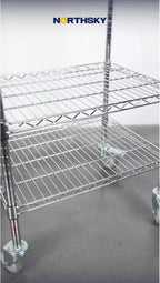 Northsky 2-Shelf Wire Utility Cart on Wheels, Chrome Finish Rolling Metal Shelving with Wheels, 550lb Capacity, 24" x 18" x 38", 2 Tier Rolling Cart for Kitchen Bar Storage Use