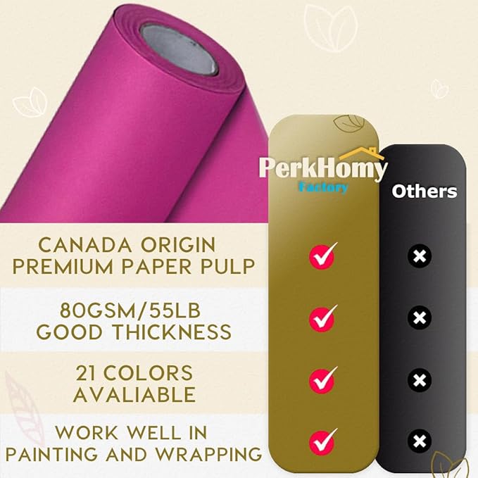 PerkHomy 17.8" x 1,440" (120') Rose Red Kraft Paper Roll for Craft Bulletin Board Paper Art Table Covering Crafting Gift Wrapping Bouquet Packing Parcel 80GSM 55LB (Rose Red, 17.8" x 120')