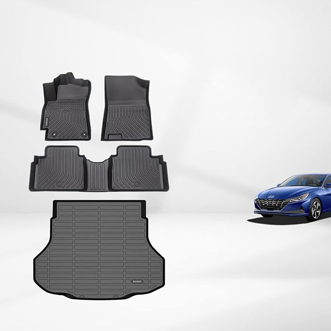 KELCSEECS® Floor Mats & Cargo Liner Custom for Hyundai Elantra & Elantra N 2021-2026,All Weather Protection TPE Floor Liners Front& Rear Row Full Set Elantra Accessories Black