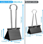 OWLKELA 2.4 inch Extra Jumbo Binder Clips 2 Pcs, Large Paper Clip, Big Paper Clamps, Binder Clips Large Size for Home, School and Office Supplies