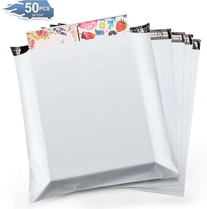 Metronic Poly Mailers 24×24 50 Pcs Large Shipping Bags for Clothes Plastic Mailers Strong Self Seal Adhesive Shipping Envelopes for Small Business Tear-resistant Mailer Bags Mailing Envelopes White
