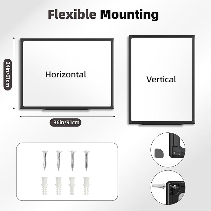VUSIGN 36'' x 24'' Magnetic White Board for Wall, Dry Erase Board with Black Aluminium Frame, Hanging Whiteboard for Office, Home, Meeting - Accessories Included