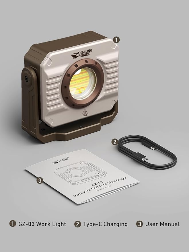 Smiling Shark Portable Working Lights, 5000mAh Rechargeable LED Work Light Dimmable 3 Light Mode with SOS Strobe 360°Rotatable Magnetic COB Worklight Job Site Lighting for Garage Repair Camping Hiking