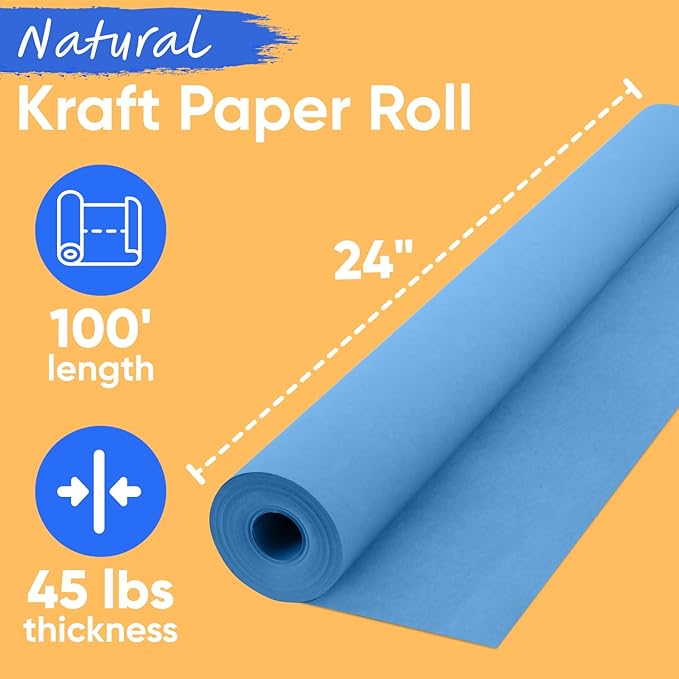 USA Made 24" x 1200" Dark Blue Kraft Paper Roll, 45 lbs Thickness, American Quality Colored Kraft Paper, for School, Bulletin Board - Non-Toxic, Odorless, Safe for Kids