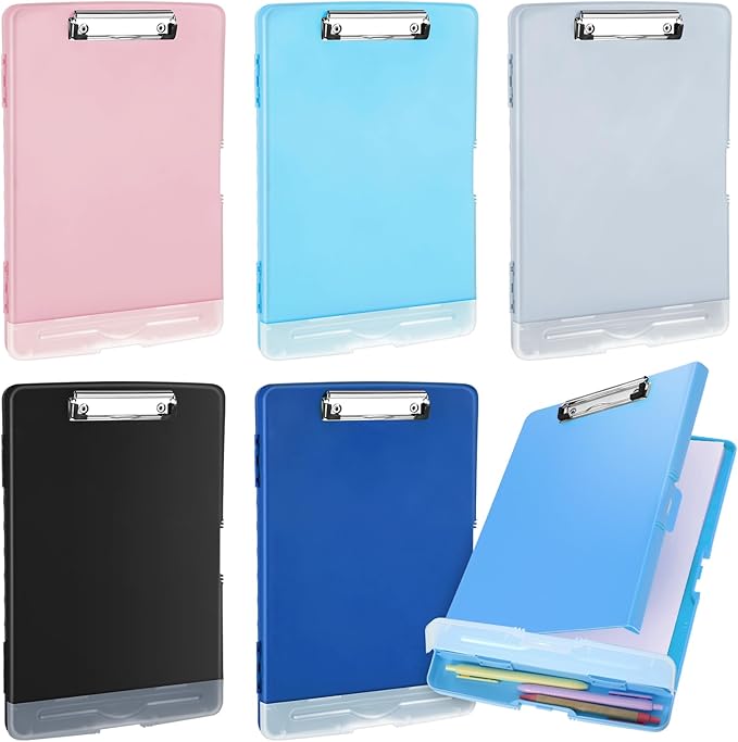 Crtiin 6 Pcs Plastic Clipboard with Storage Colored A4 Nursing Holder Heavy Duty Waterproof Storage Clipboard Folder for Office School Nurses Teacher Essentials (Simple Color)