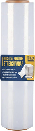 Rockin Rolls Stretch Film Wrap – 18" x 1500 FT x 55 Gauge, 1 Roll Heavy Duty Pallet Wrap, Clear Plastic Moving Wrap for Packing, Shipping, Furniture & Luggage – Durable Self-Adhering Shrink Wrap Roll