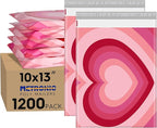 Metronic Poly Mailers 10x13" 1200pc Bulk Shipping Bags for Clothes,Strong Adhensive Shipping Envelopes for Small Business,Waterproof Mailers Poly Bags for Shipping,Packaging Mailing Bags Pink Heart