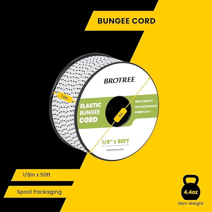 Bungee Cord Elastic Shock Cord 1/8" x 50' Bungee Rope for DIY, Tie Downs, Kayak and Outdoor - White&Black