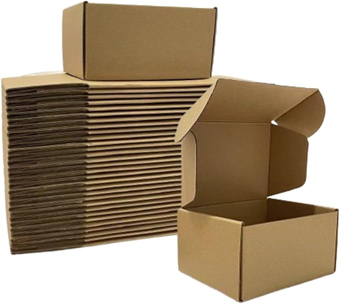 50 Pack 6x4x3 Inches Brown Corrugated Mailer Boxes -Corrugated Cardboard Mailing Boxes for Small Business Packaging and Gift Presentation