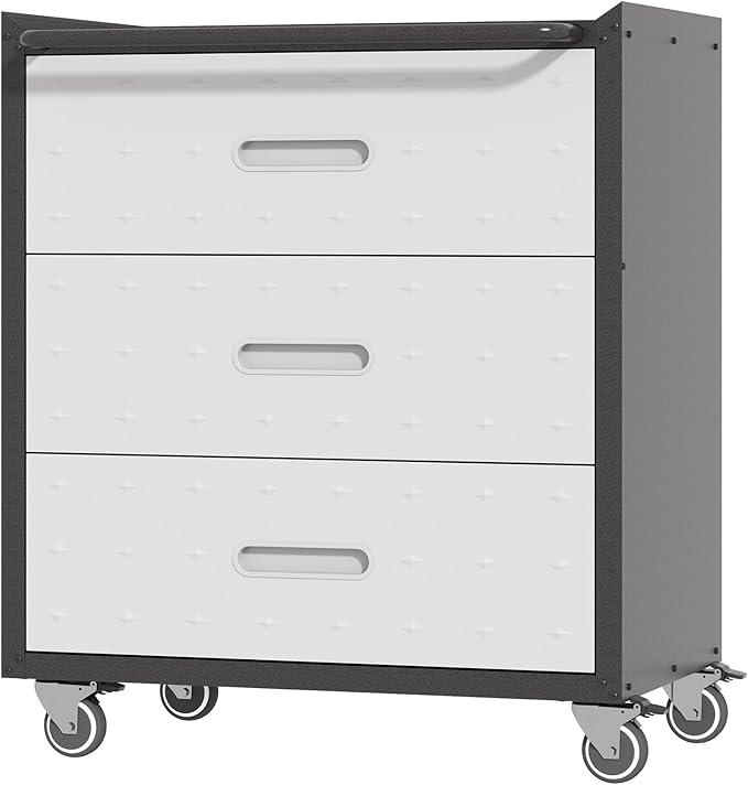 Metal Garage Storage Cabinet with Wheels, Lockable Rolling Tool Cabinet with 3 Drawers, Heavy Duty Mobile Steel Cabinet for Garage Warehouse Workshop