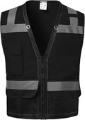 Reflective Safety vest With back plan pocket,High visibility Class 2 Heavy Duty Surveyor Vest with Zipper,Hi Vis Vest ANSI/ISEA Standard, Construction Work Vest for Men＆Women(Black,L)