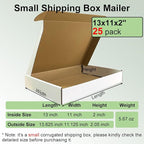 13x11x2'' Shipping Boxes 25 Pack, White Corrugated Cardboard Mailers for Mailing Packaging Small Business (W13112-25)