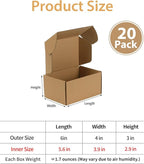 Trwcrt Shipping Boxes 6x4x3 Set of 20, Corrugated Cardboard Box for Packing Small Business, Brown