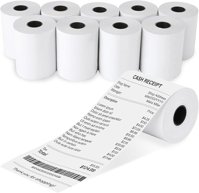 (10 Rolls) 2 1/4 x 85 Thermal Receipt Paper Rolls, POS Cash Register Paper Rolls, BPA Free 2.25x85ft Long Per Thermal Paper Receipt