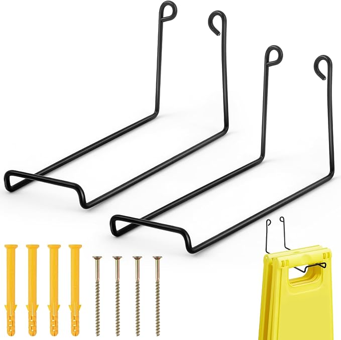 2 Pack Caution Wet Floor Safety Sign Hanger, Wall Mount Sign Hangers with 10 Signs Capacity(Total), Stainless Steel for Easy Installation, Ideal for Commercial Use, Schools, Hospitals