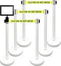 Retractable Stanchion, 6 SPECIALTY Posts + Signframe, 36" Ht, 78" Special Event & Holiday Theme Belt + Bonus Replacement Cassettes + Wall Receiver (WHT Post/Caution Belt)