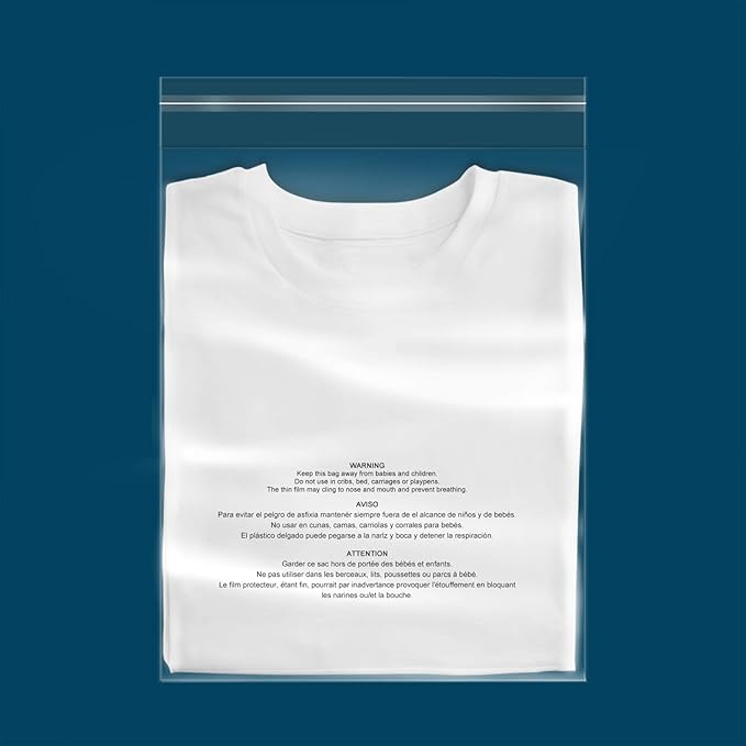 iMailer - 200 Pcs - 14" x 20" Poly Bags with Suffocation Warning Self Seal- Clear Shipping Bags 1.6 Mil for Clothing, Shirts, Packaging - Permanent Adhesive