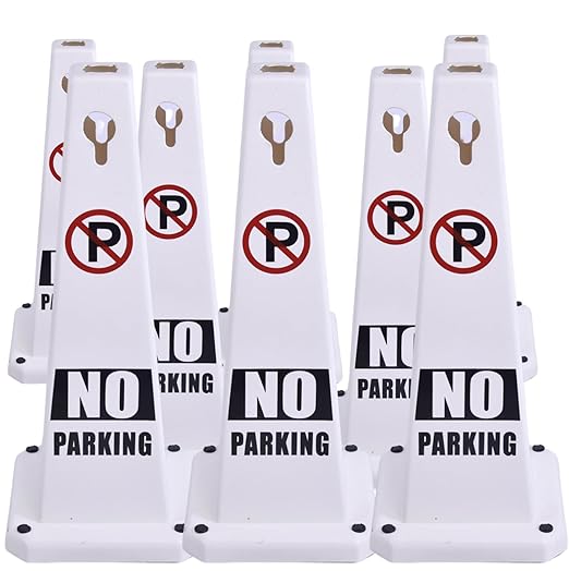 BESEA White No Parking Cone White Caution 4 Sided No Parking Cone Reserved Parking(8pack)