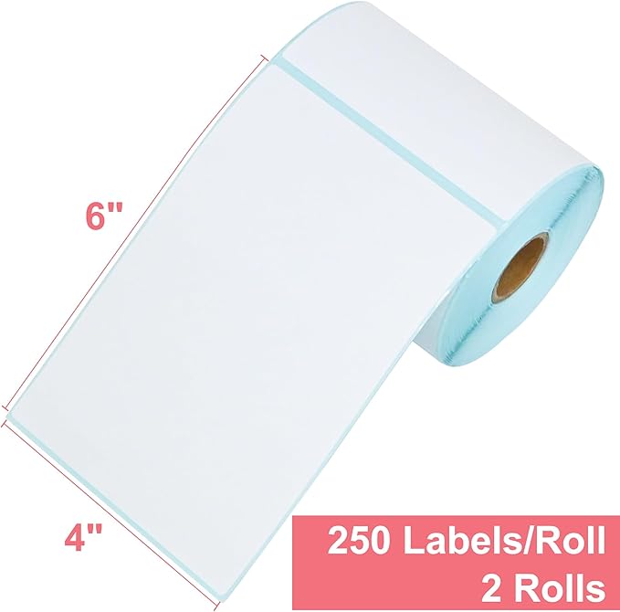L LIKED 500 PCS 4"x6" Thermal Shipping Labels -250 Labels/Roll, White Perforated Strong Adhesive, Direct Thermal Labels, 2 Rolls