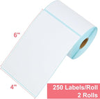 L LIKED 500 PCS 4"x6" Thermal Shipping Labels -250 Labels/Roll, White Perforated Strong Adhesive, Direct Thermal Labels, 2 Rolls