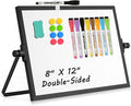 Dry Erase Magnetic White Board, 8" x 12" Black Aluminum Frame Double-Sided Desktop Whiteboard with Stand, Portable Small Whiteboard Set for Drawing, Office, Home, School