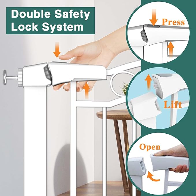 Fairy Baby 29.5"-40.5" Extra Wide Baby Gate, Metal Child Safety Gate for Kids Or Pets, Long Dog Gates Indoor No Drill for House Doorway, Pressure Mounted Easy Walk Through Pet Gate with Door, White