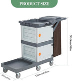Janitorial Cart with 2 Cabinet, Commercial Cleaning Cart On Wheels with Cover, Shelves, and Oxford Bag, Housekeeping Cleaning Caddy Service Carts for School Hotel Apartment