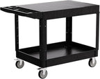 2-Tier Rolling Tool Cart,Heavy-Duty Plastic Service Cart with Lipped Shelves,550 lbs Capacity Utility Cart,Flat Top 46 x 26 Inch Rolling Work Carts for Garage,Salon,Kitchen,Office-Black