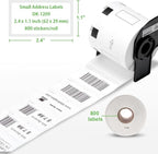 Replace for Brother (2.4 in x 1.1 in) DK-1209 White Label for Small Address/Barcode Labels, Roll of 800 Stickers use with QL-800 Printer, 29 x 62mm (5 Rolls+ 1 Reusable Cartridges)