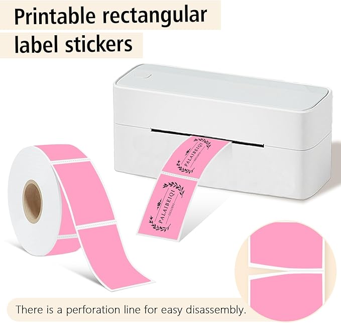 1x2 Inch Thermal Labels,500PCS Rectangle Stickers,Waterproof Removable Blank Stickers for Address,Jars,Freezer Containers & Pantry Organization,Pink