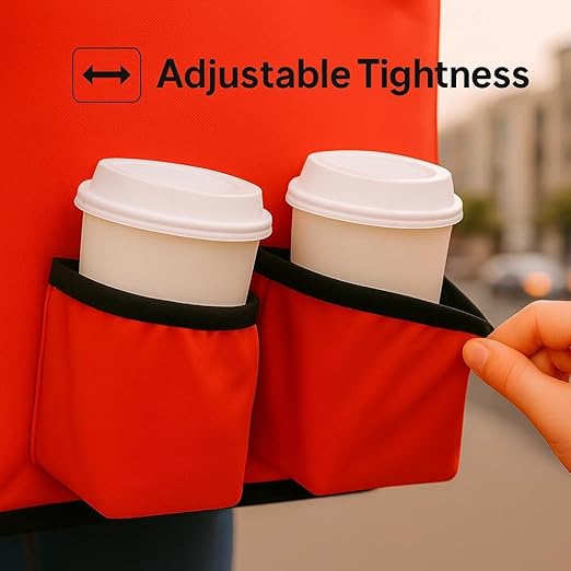 Insulated Food Delivery Bag with 4 Cup Holder and Bottom Support, XX-Large Insulated Grocery Bags Keep Food Hot/Cold, Cooler Bags with Drink Carrier, Food Carrier Catering Bag for Events, Red