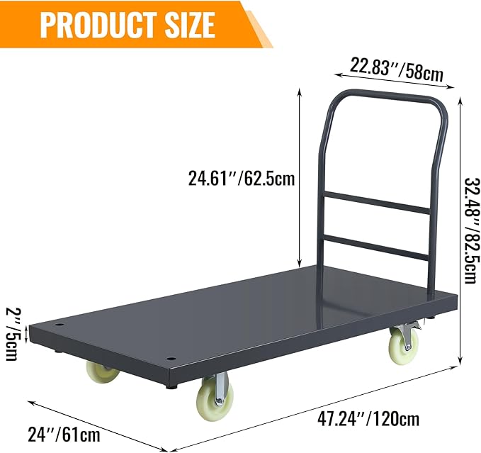 Extra Large Platform Truck Cart, 47 X 24 Dollies Cart, Heavy Duty Push Cart Dollies with 2500 LBS Capacity, Foldable Flat Cart Hand Trucks with 5" Swivel Wheels