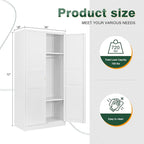 Letaya Wardrobe Armoire Closet,72" H Metal Storage Cabinet with Adjustable Shelves and Hanging Rod,Bedroom Armoire Cabinet Clothes Organizer (White)