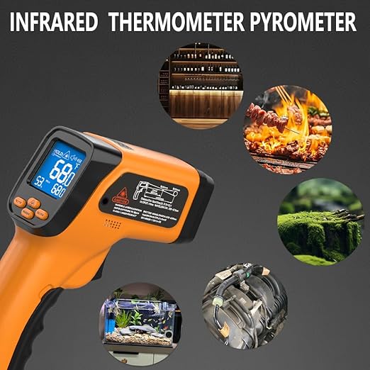 Infrared Thermometer Gun for Cooking, Non Contact Thermometers Laser Temperature Guns with K-Type Probe, 12:1 Dual-Mode Temp Gun (-58°F to 1472°F), Pizza Oven, BBQ, Home Repairs, HVAC