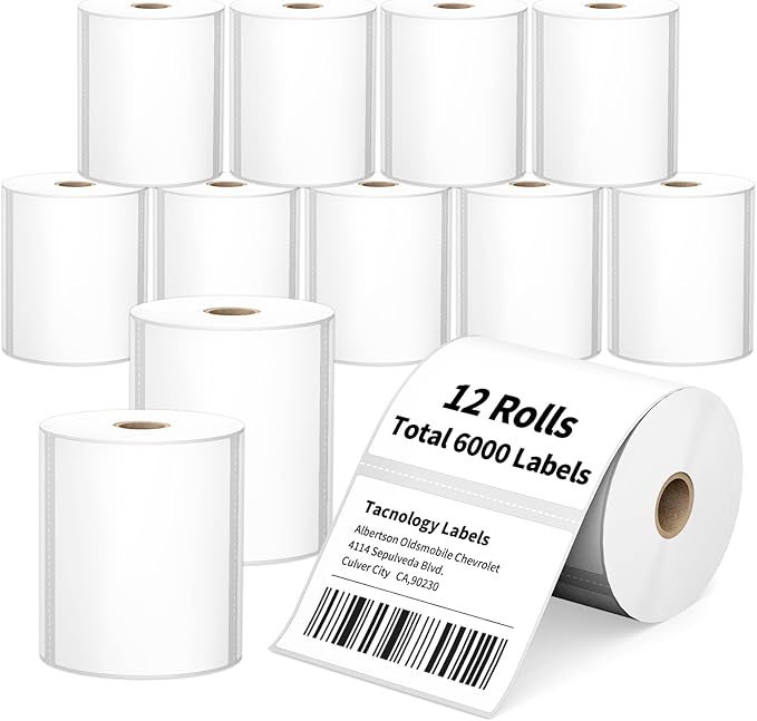 12 Rolls 4" x 3" Direct Thermal Labels - Shipping & Multipurpose Paper for Barcode Postage - Adhesive & Perforated, Compatible with Zebra Desktop Printers & Rollo Label Printer,500pcs/Roll