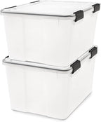 IRIS USA WeatherPro 47 Qt Storage Bins with Lids, 2 Pack, BPA-Free Plastic Gasket Box with Tight Latch and Seal, Stackable Nestable Tote Tub - Clear/Black