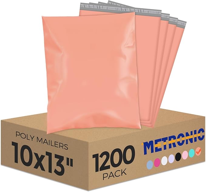 Metronic Poly Mailers 10x13 1200 Pack, Self Seal Small Shipping Bags for Clothing, Waterproof Shipping Envelopes for Small Businesses, Flexible Mailers Poly Bags Plastic Bags Packages Bags Peach Pink