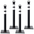 Kanayu 49 Inch Traffic Delineator Posts with 8.8 Lbs Rubber Base PE Delineator Post Portable Parking Pole Traffic Cone Barrier with Removable Base, Reflective Band(4 Packs,Black)