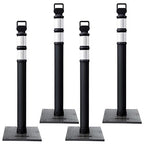 Kanayu 49 Inch Traffic Delineator Posts with 8.8 Lbs Rubber Base PE Delineator Post Portable Parking Pole Traffic Cone Barrier with Removable Base, Reflective Band(4 Packs,Black)