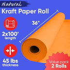 36" x 1200" (100 ft) Orange Kraft Paper Roll - Value Pack of 2, 45 lbs Thickness, Made in USA - Odorless, Non-Toxic, Safe for Kids - for School Projects, or Bulletin Board