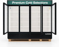 Commercial Beverage Refrigerator Display Fridge,85 Cu Ft Four Glass Door Upright Merchandiser Drink Cooler with LED Light Adjustable Shelves,ETL Approval,80" Wide,Wheels Included