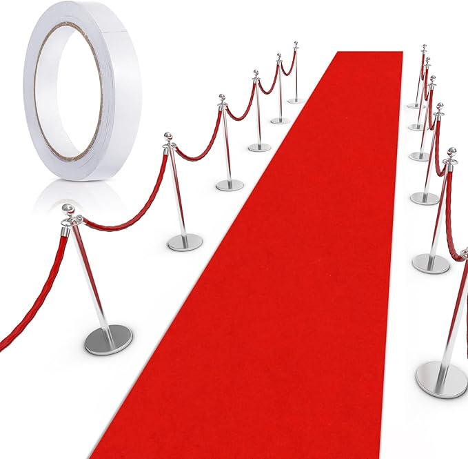 Preboun 3.9 x 60 ft Carpet Runner for Party Felt Runway Rug Runner Rug with Carpet Tape for Halloween Wedding Christmas Xmas Thanksgiving Outdoor Accessories Wedding Party Hallway(Red)