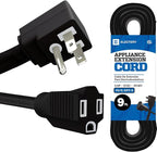9 ft Heavy Duty Appliance Extension Cord, 14 AWG, 15A 125V 1875W, 3 Prong Flat Plug, ETL Listed, Short Power Extension Cable for Air Conditioner, Refrigerator, Microwave, Indoor Use, Black